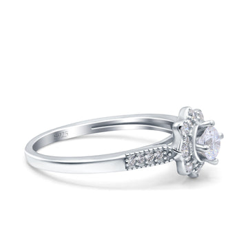 Art Deco Engagement Ring Round Pave Simulated Cubic Zirconia 925 Sterling Silver (7mm)